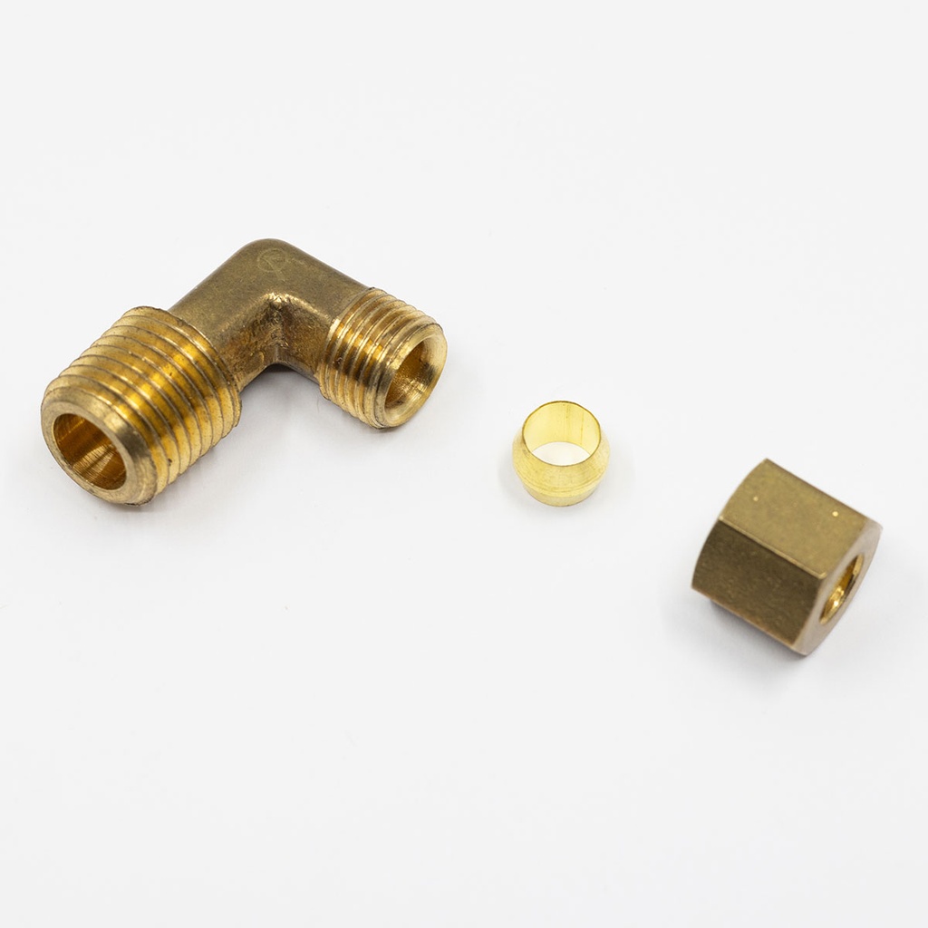 90 Degree Compression Fitting - 1/4 in. C x 1/4 in. MPT - Brass Construction