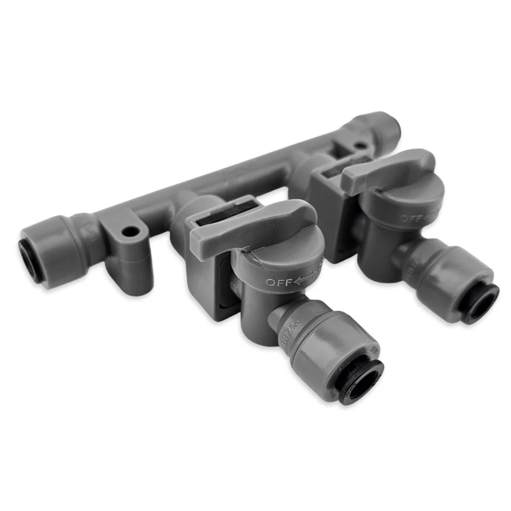 Duotight 2-Way Gas Manifold with Check Valves — 8mm Push-In Tubing