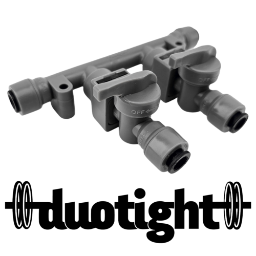 Duotight 2-Way Gas Manifold with Check Valves — 8mm Push-In Tubing