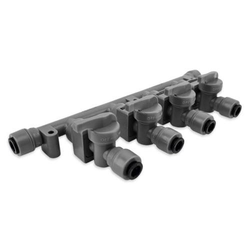 4-Way Duotight Gas Manifold with Check Valves — 8mm Push-In Tubing