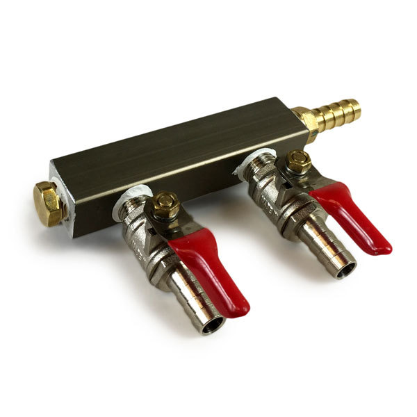 2-Way Gas Splitter/Manifold with Shutoff and Check Valves - 5/16 in. Barbed Fittings