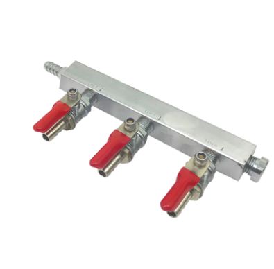 3-Way Gas Splitter/Manifold with Shutoff and Check Valves - 5/16 in. Barbed Fittings