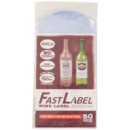 FastLabel No Adhesive Beer/Wine Label Sleeves,16-22oz/750 mL