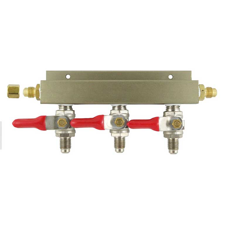 3-Way Gas Splitter/Manifold with Shutoff and Check Valves - 1/4 in. MFL Fittings