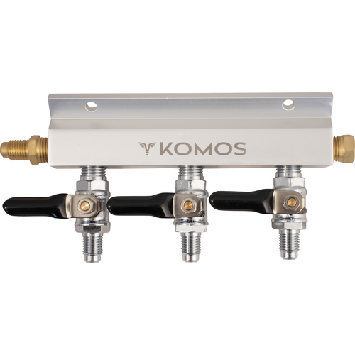 3-Way Gas Splitter/Manifold with Shutoff and Check Valves - 1/4 in. MFL Fittings