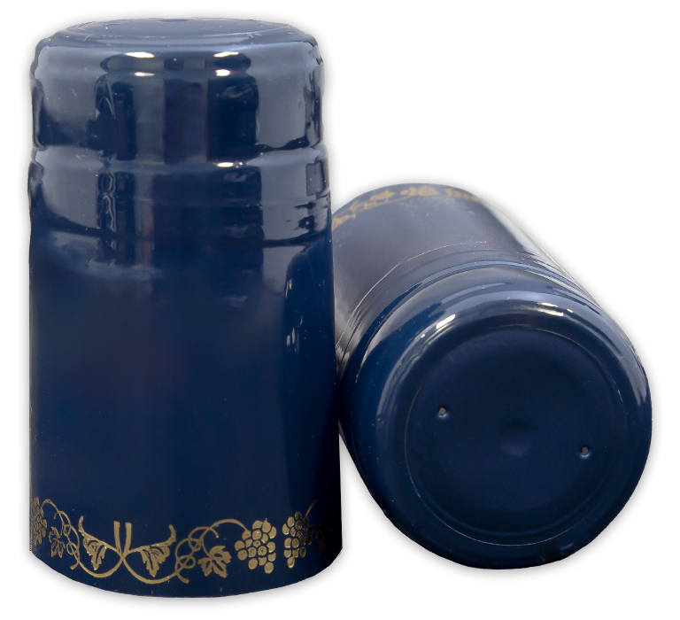 Blue with Gold Grapes Shrink Caps for Wine Bottles - 500 Count