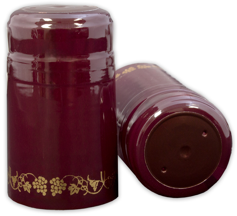 Burgundy with Gold Grapes Shrink Caps for Wine Bottles - Pack of 30