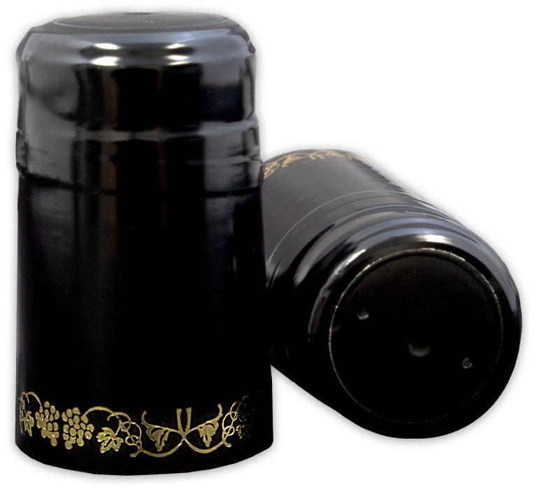 Black with Gold Grapes Shrink Caps for Wine Bottles - 500 Count