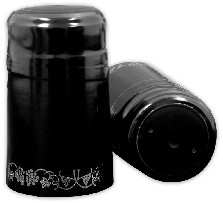 Black with Silver Grapes Shrink Caps for Wine Bottles - 500 Count