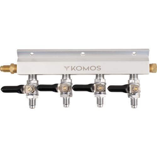 4-Way Gas Splitter/Manifold with Shutoff and Check Valves - 1/4 in. MFL Fittings