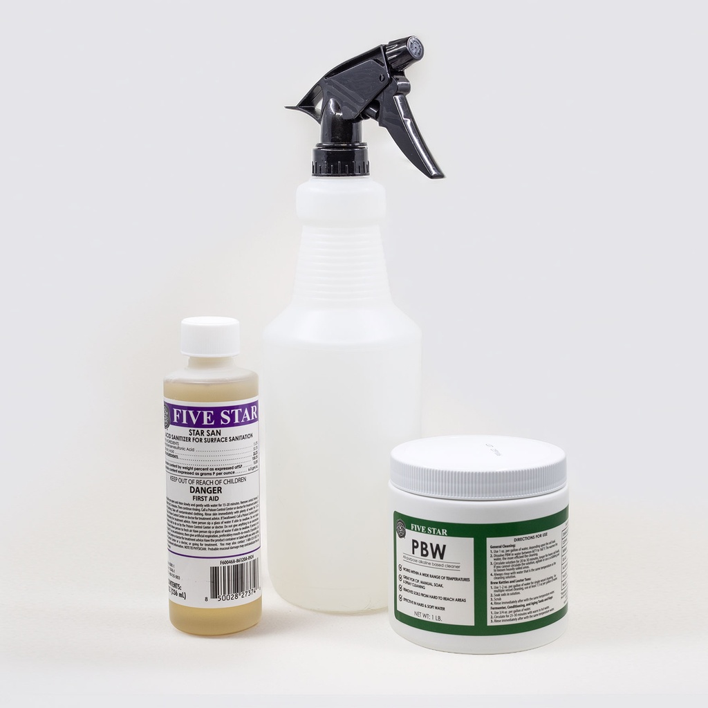 Homebrew Cleaning Essentials Kit with PBW, Star San, and Spray Bottle