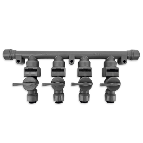 4-Way Duotight Gas Manifold with Check Valves — 8mm Push-In Tubing