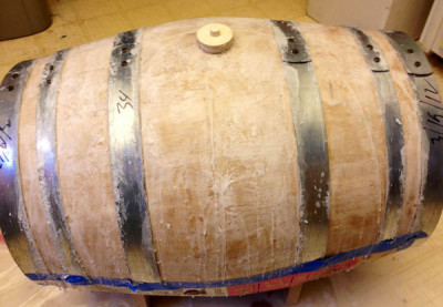 A 15 gallon used Rye barrel, with about 50% of the outside waxed